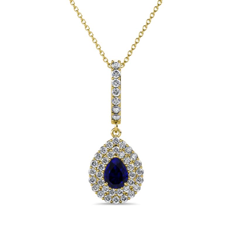 Liz Blue Sapphire and Diamond Teardrop Halo Pendant 