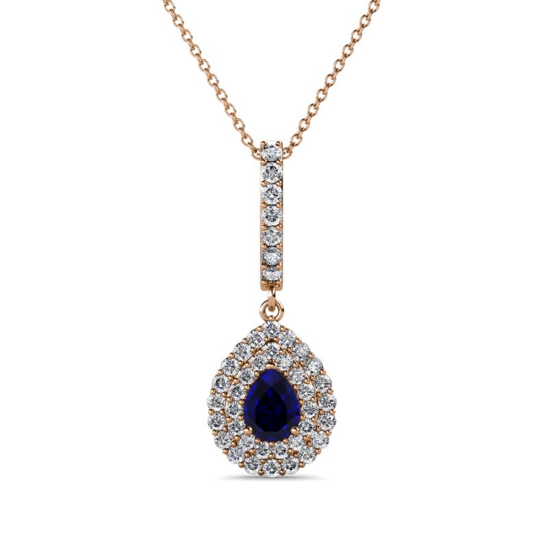 Liz Blue Sapphire and Diamond Teardrop Halo Pendant 