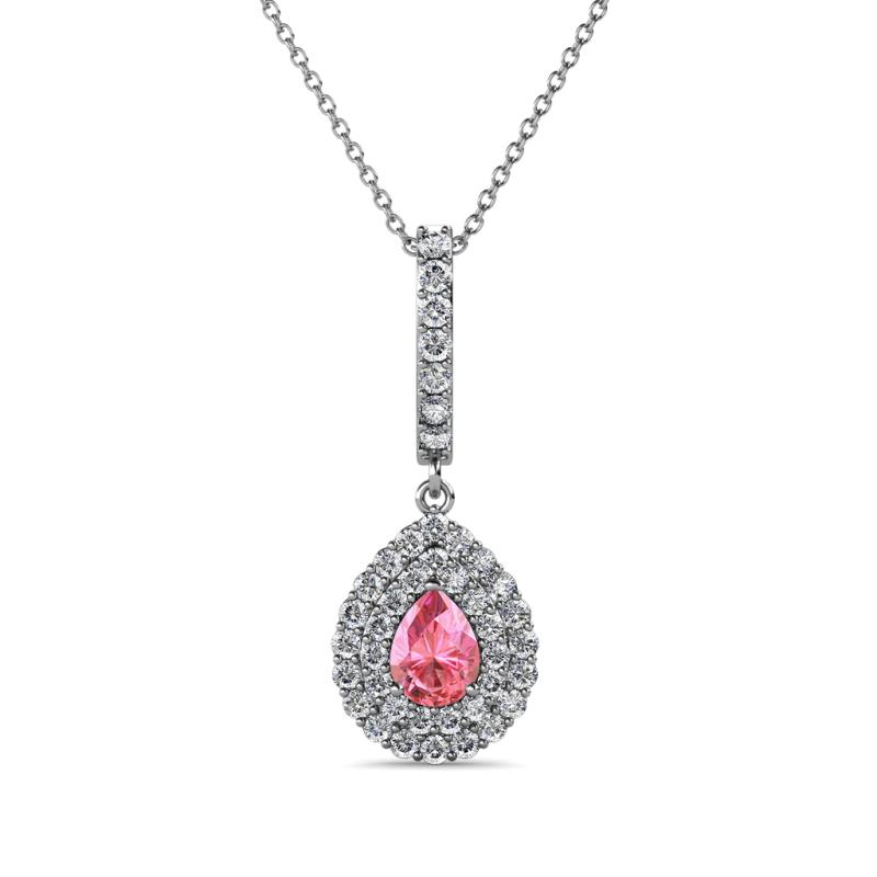 Liz Pink Tourmaline and Diamond Teardrop Halo Pendant 