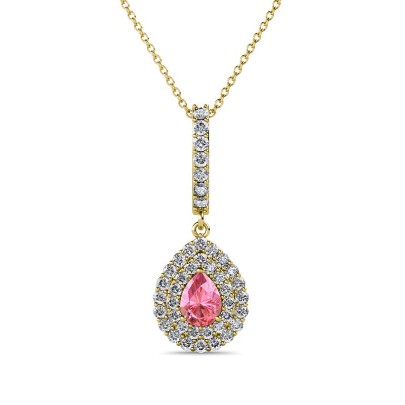 Liz Pink Tourmaline and Diamond Teardrop Halo Pendant 
