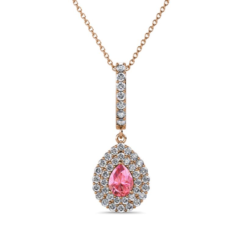 Liz Pink Tourmaline and Diamond Teardrop Halo Pendant 
