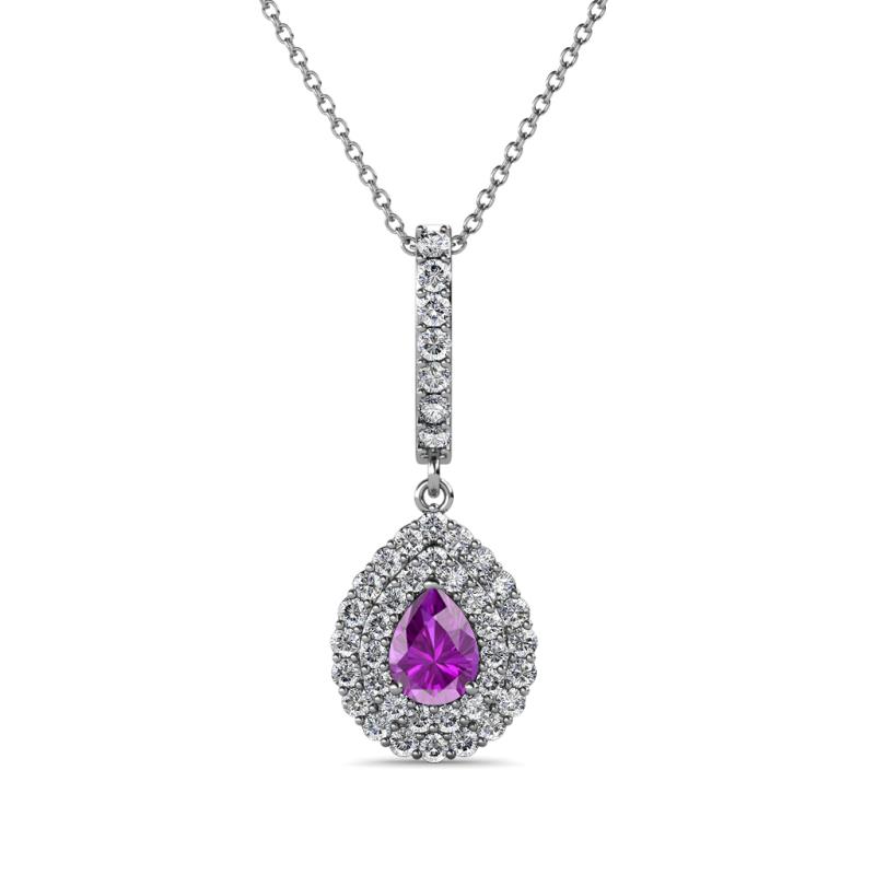 Liz Amethyst and Diamond Teardrop Halo Pendant 