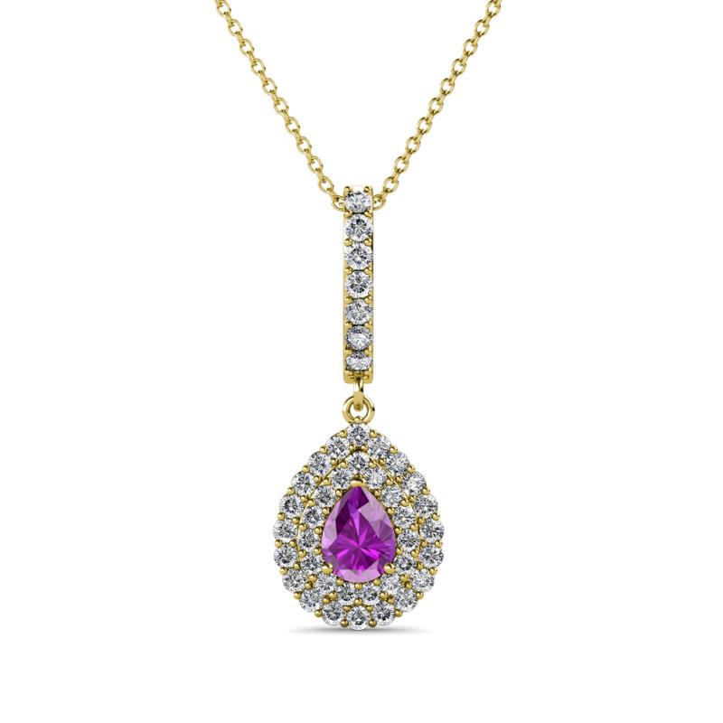 Liz Amethyst and Diamond Teardrop Halo Pendant 