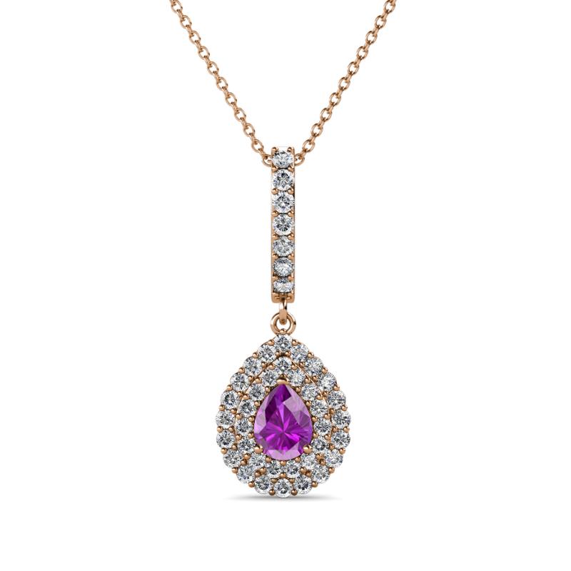 Liz Amethyst and Diamond Teardrop Halo Pendant 