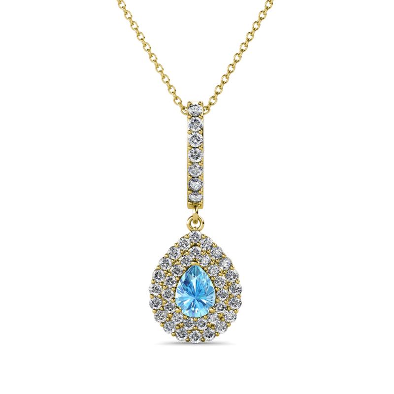 Liz Blue Topaz and Diamond Teardrop Halo Pendant 