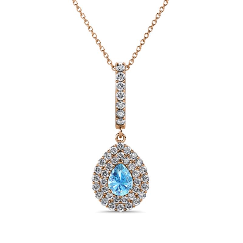 Liz Blue Topaz and Diamond Teardrop Halo Pendant 