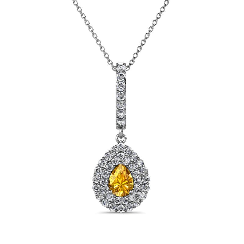 Liz Citrine and Diamond Teardrop Halo Pendant 