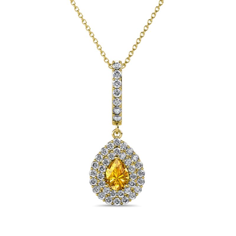 Liz Citrine and Diamond Teardrop Halo Pendant 