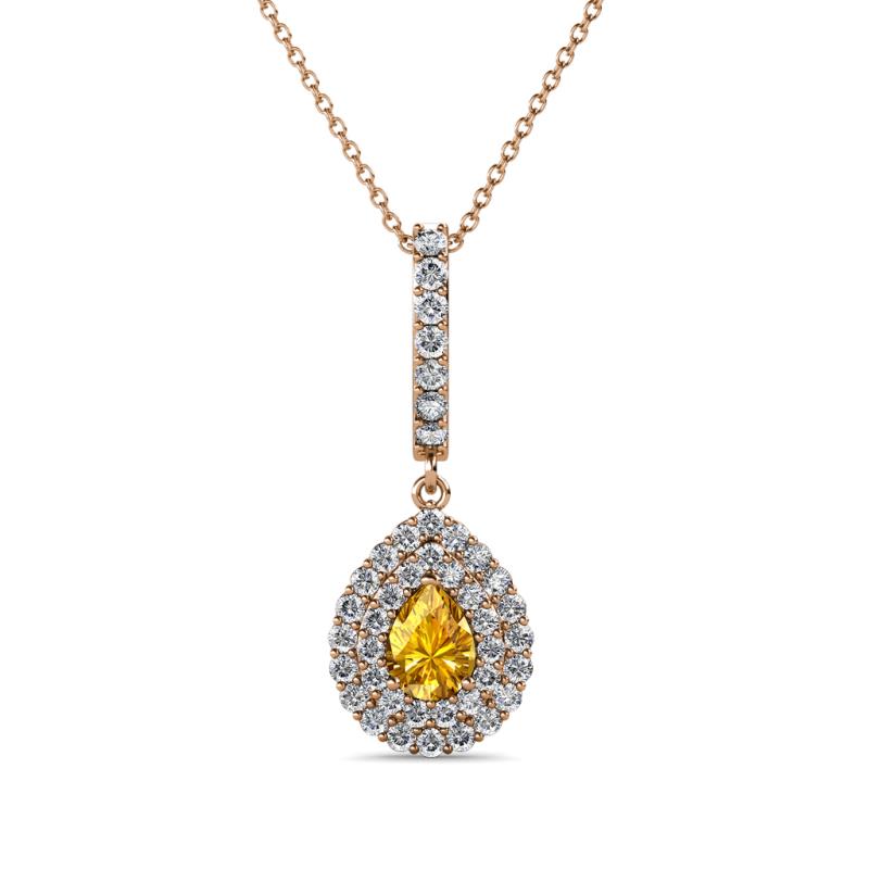 Liz Citrine and Diamond Teardrop Halo Pendant 