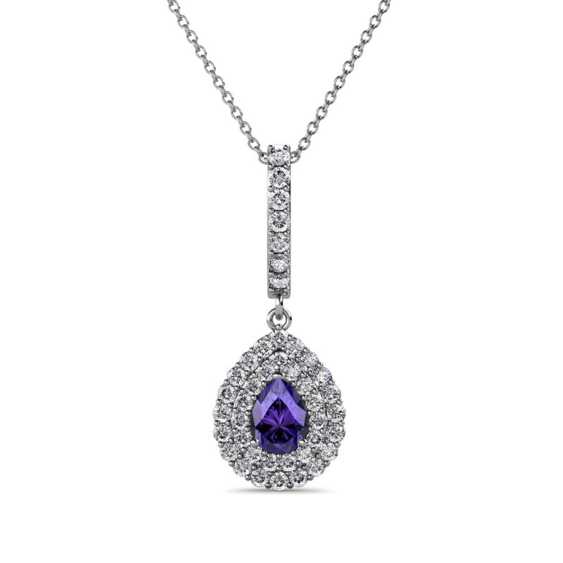 Liz Iolite and Diamond Teardrop Halo Pendant 