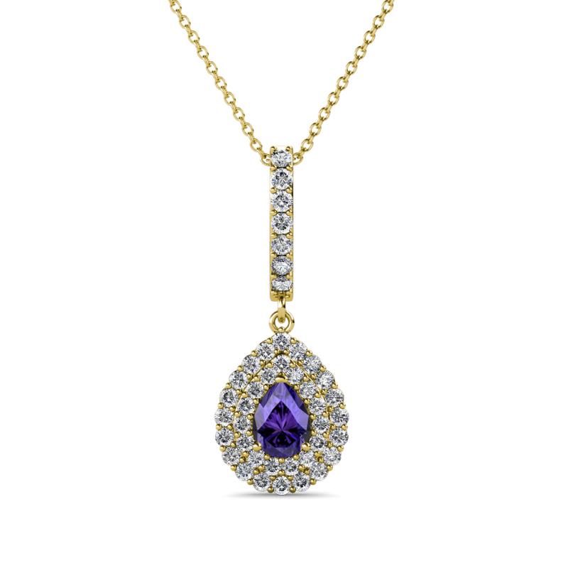 Liz Iolite and Diamond Teardrop Halo Pendant 