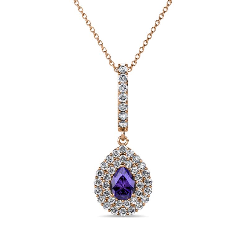 Liz Iolite and Diamond Teardrop Halo Pendant 