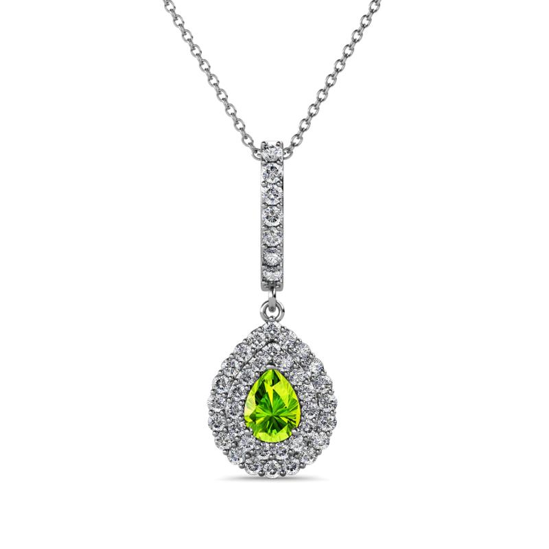 Liz Peridot and Diamond Teardrop Halo Pendant 