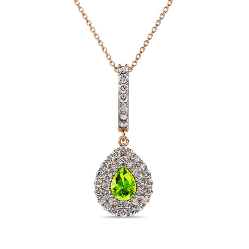 Liz Peridot and Diamond Teardrop Halo Pendant 