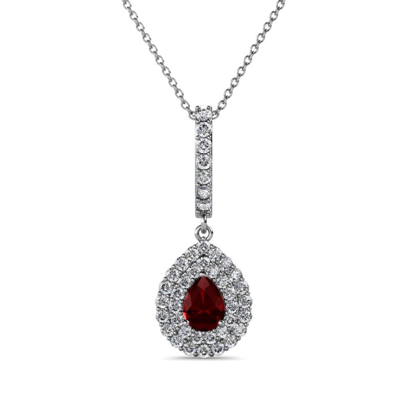 Liz Red Garnet and Diamond Teardrop Halo Pendant 