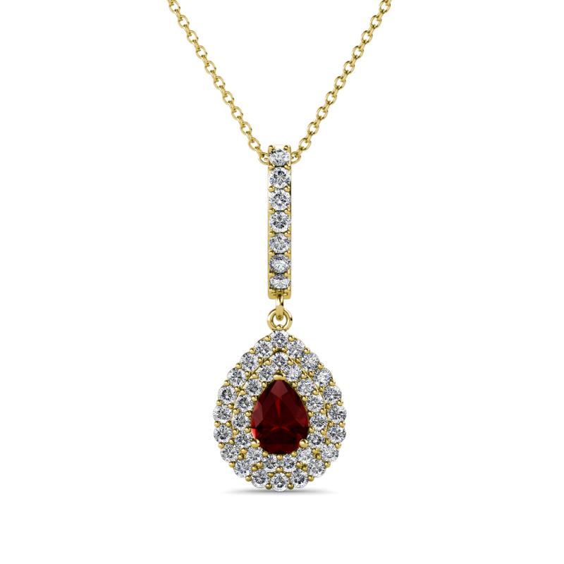Liz Red Garnet and Diamond Teardrop Halo Pendant 