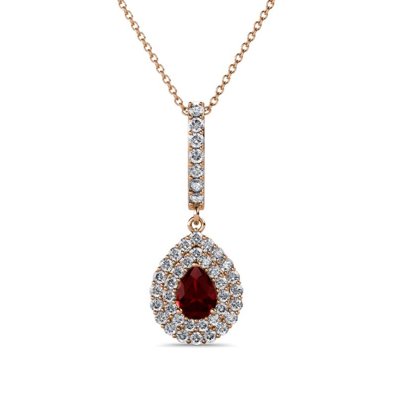 Liz Red Garnet and Diamond Teardrop Halo Pendant 