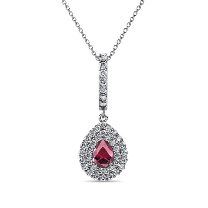 Liz Rhodolite Garnet and Diamond Teardrop Halo Pendant 