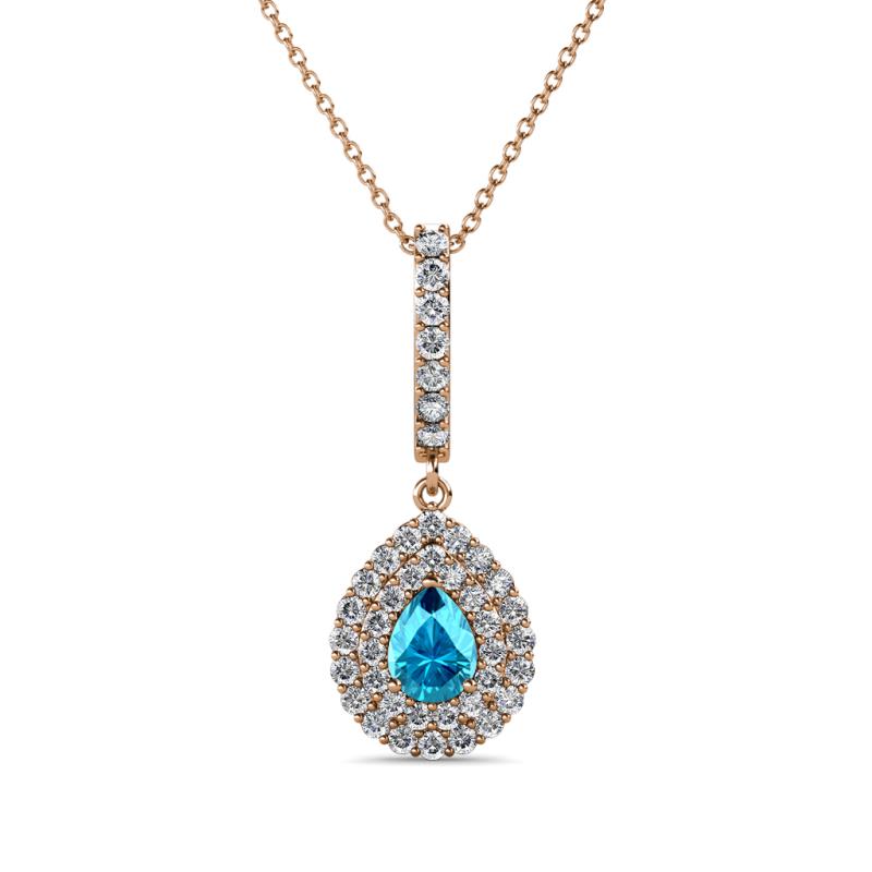 Liz London Blue Topaz and Diamond Teardrop Halo Pendant 