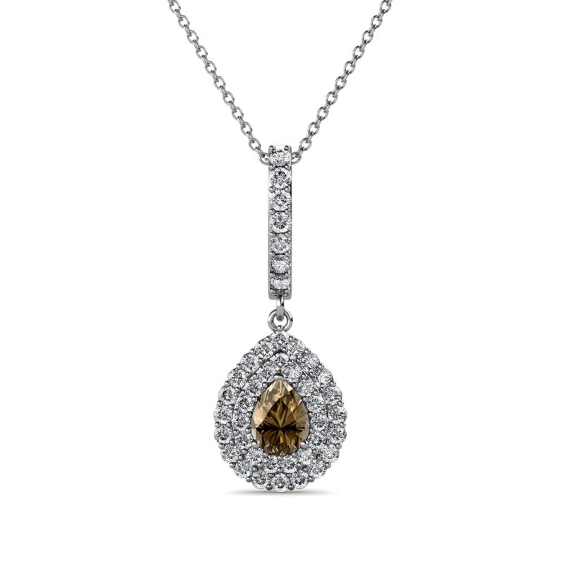 Liz Smoky Quartz and Diamond Teardrop Halo Pendant 