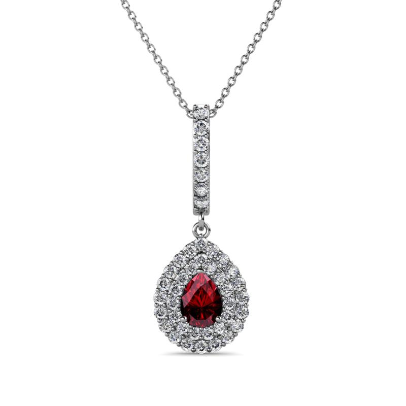 Liz Ruby and Diamond Teardrop Halo Pendant 