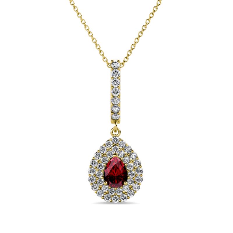 Liz Ruby and Diamond Teardrop Halo Pendant 