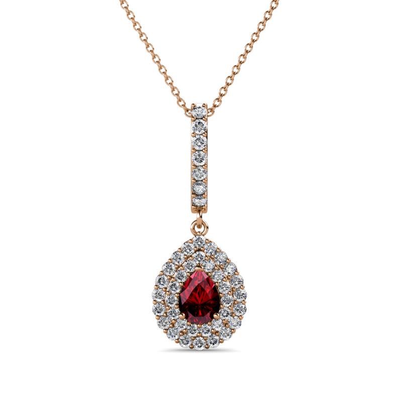 Liz Ruby and Diamond Teardrop Halo Pendant 