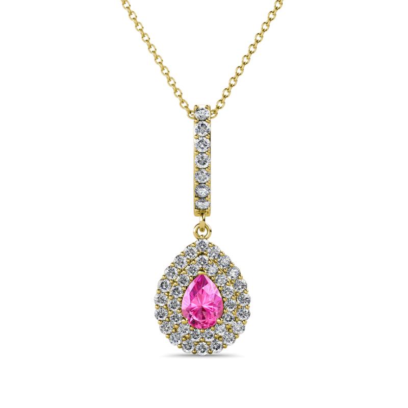 Liz Pink Sapphire and Diamond Teardrop Halo Pendant 