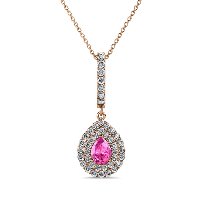 Liz Pink Sapphire and Diamond Teardrop Halo Pendant 
