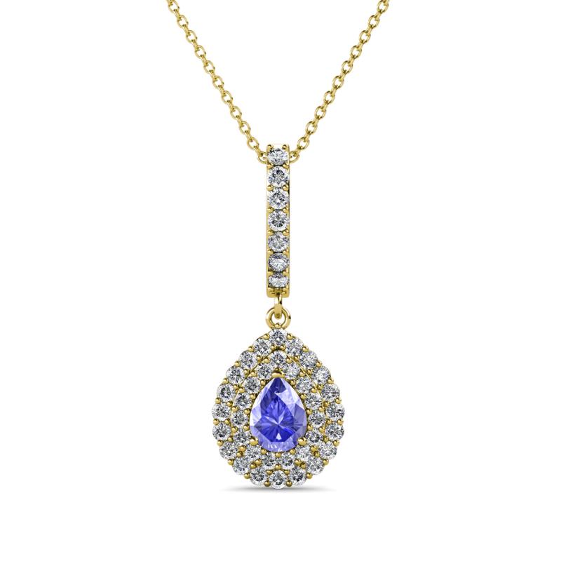 Liz Tanzanite and Diamond Teardrop Halo Pendant 