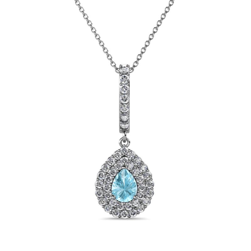 Liz Aquamarine and Diamond Teardrop Halo Pendant 