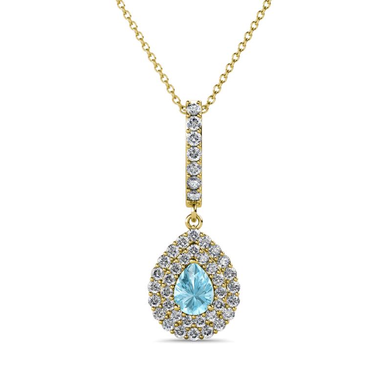 Liz Aquamarine and Diamond Teardrop Halo Pendant 