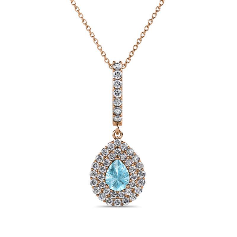Liz Aquamarine and Diamond Teardrop Halo Pendant 