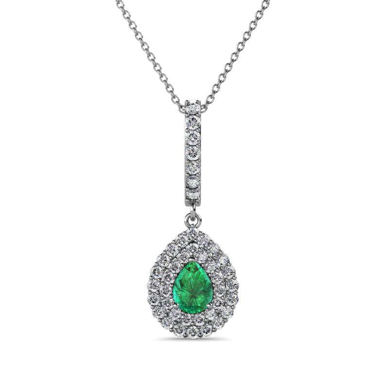 Liz Emerald and Diamond Teardrop Halo Pendant 