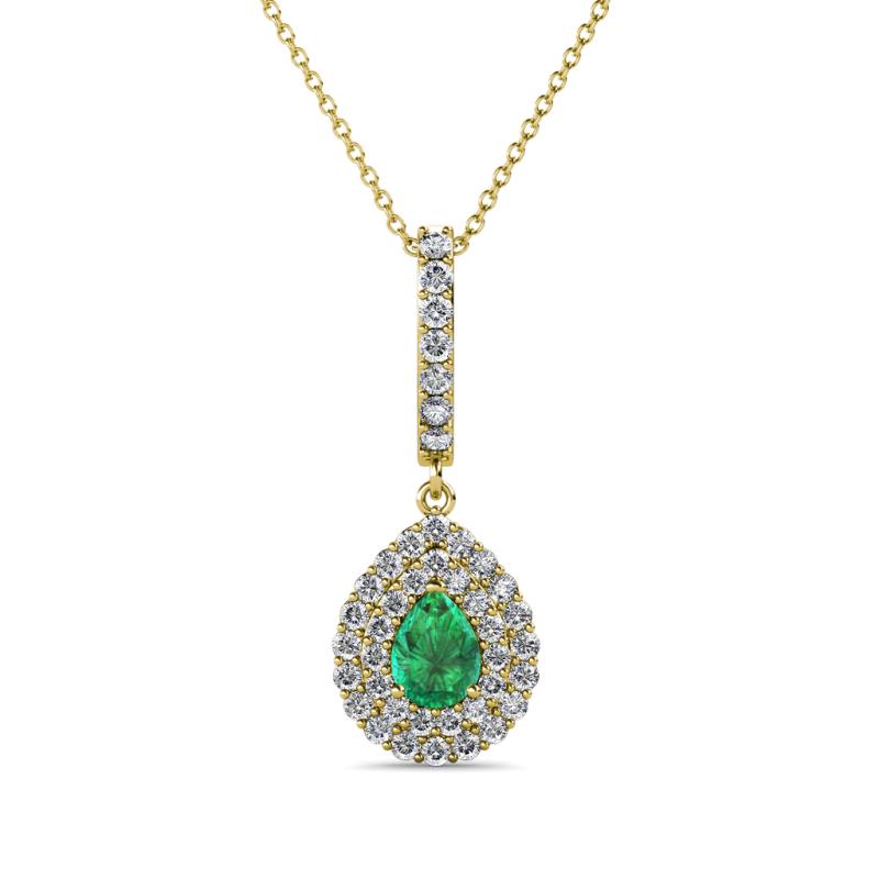Liz Emerald and Diamond Teardrop Halo Pendant 
