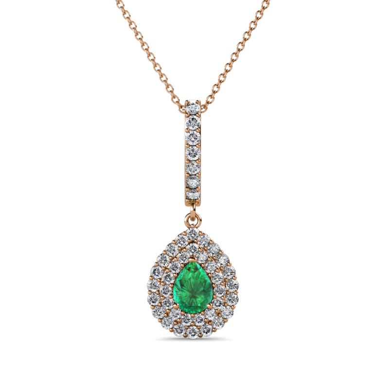 Liz Emerald and Diamond Teardrop Halo Pendant 