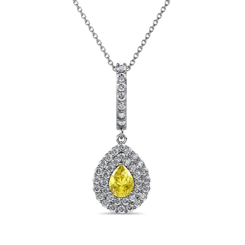 Liz Yellow Sapphire and Diamond Teardrop Halo Pendant 