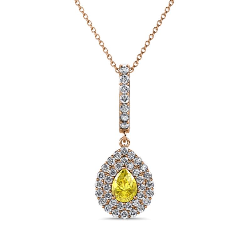 Liz Yellow Sapphire and Diamond Teardrop Halo Pendant 