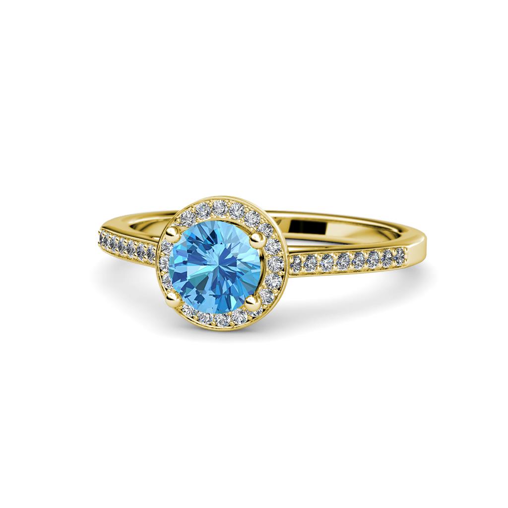 Vida Signature Blue Topaz and Diamond Halo Engagement Ring 