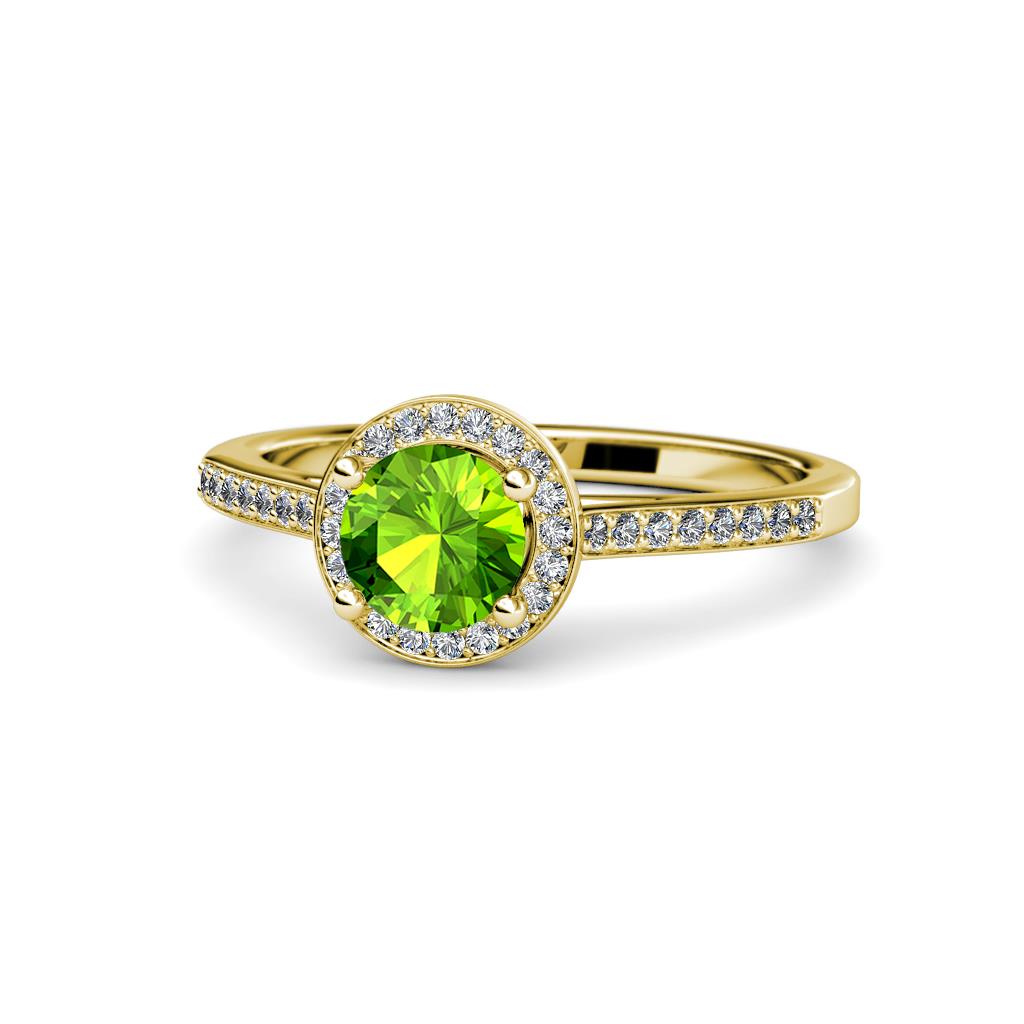 Vida Signature Peridot and Diamond Halo Engagement Ring 