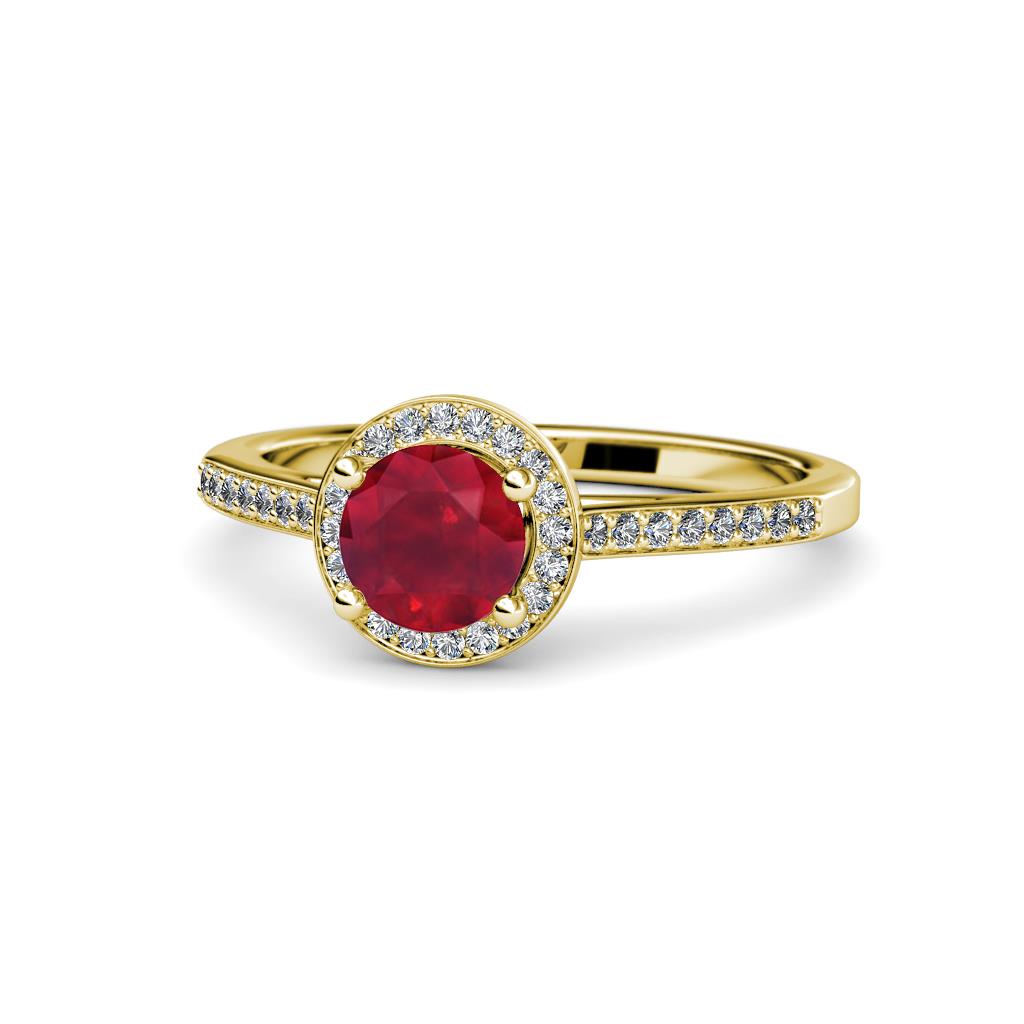 Vida Signature Ruby and Diamond Halo Engagement Ring 