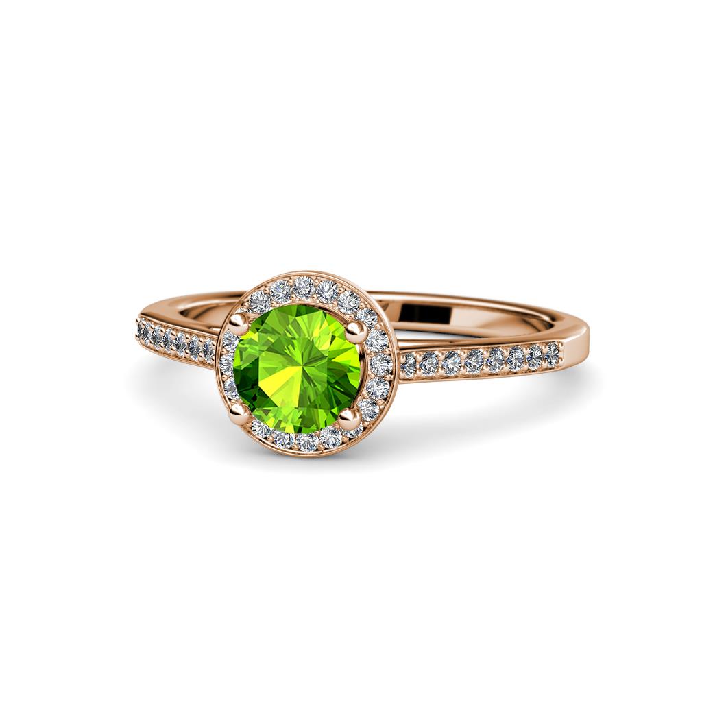 Vida Signature Peridot and Diamond Halo Engagement Ring 
