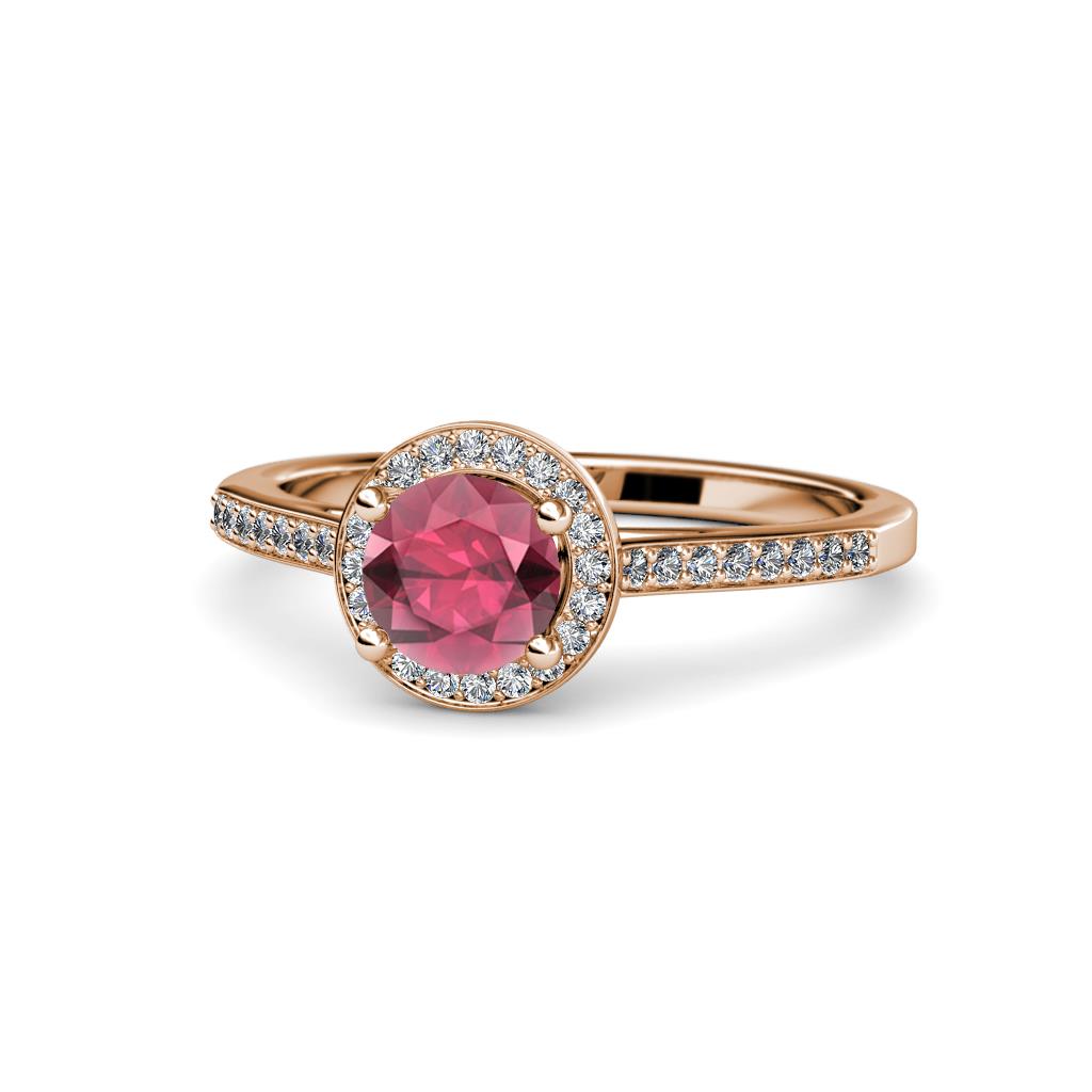 Vida Signature Rhodolite Garnet and Diamond Halo Engagement Ring 