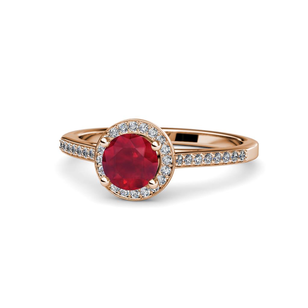 Vida Signature Ruby and Diamond Halo Engagement Ring 