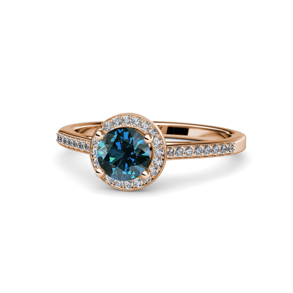 Vida Signature Blue and White Diamond Halo Engagement Ring 