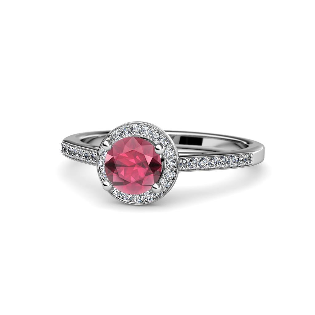 Vida Signature Rhodolite Garnet and Diamond Halo Engagement Ring 