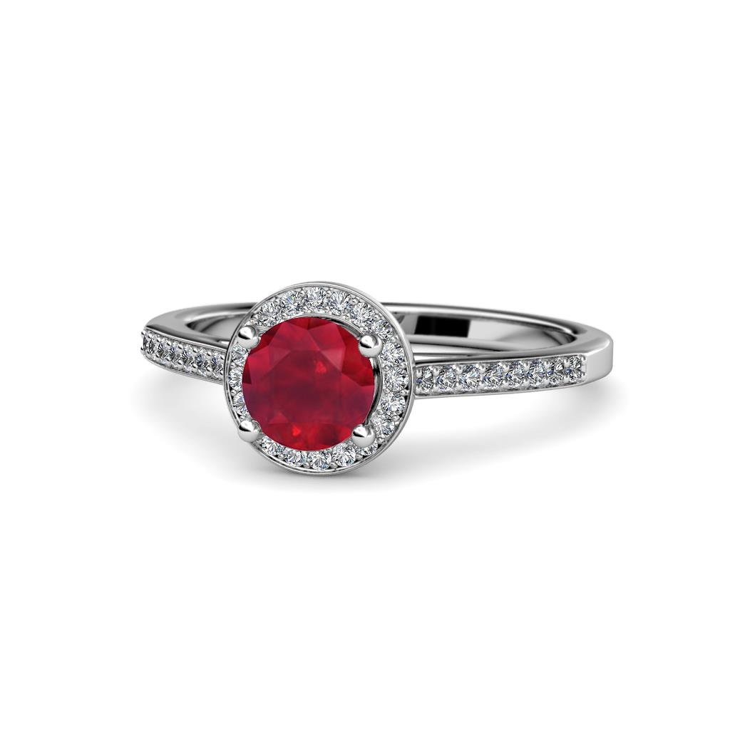 Vida Signature Ruby and Diamond Halo Engagement Ring 