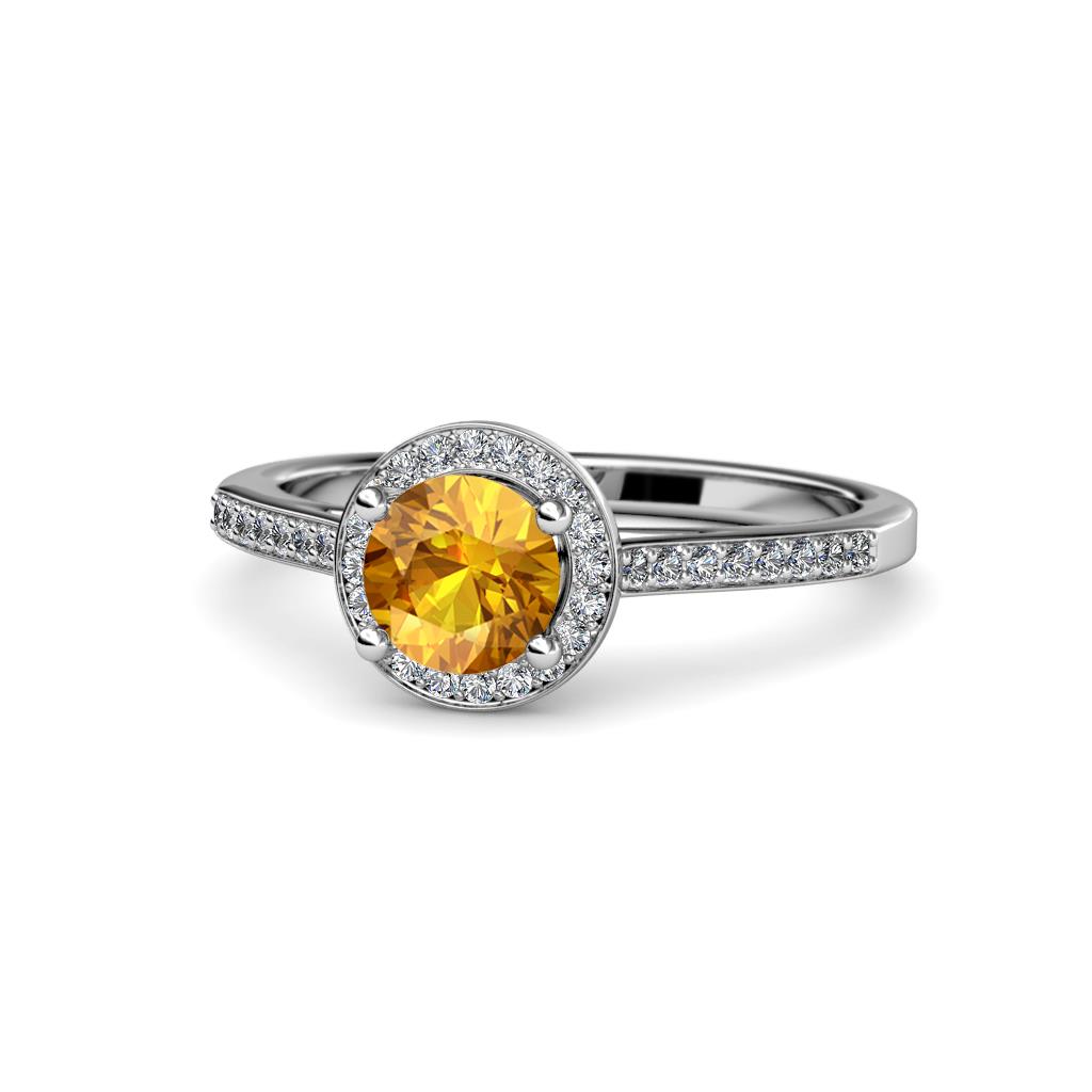 Vida Signature Citrine and Diamond Halo Engagement Ring 