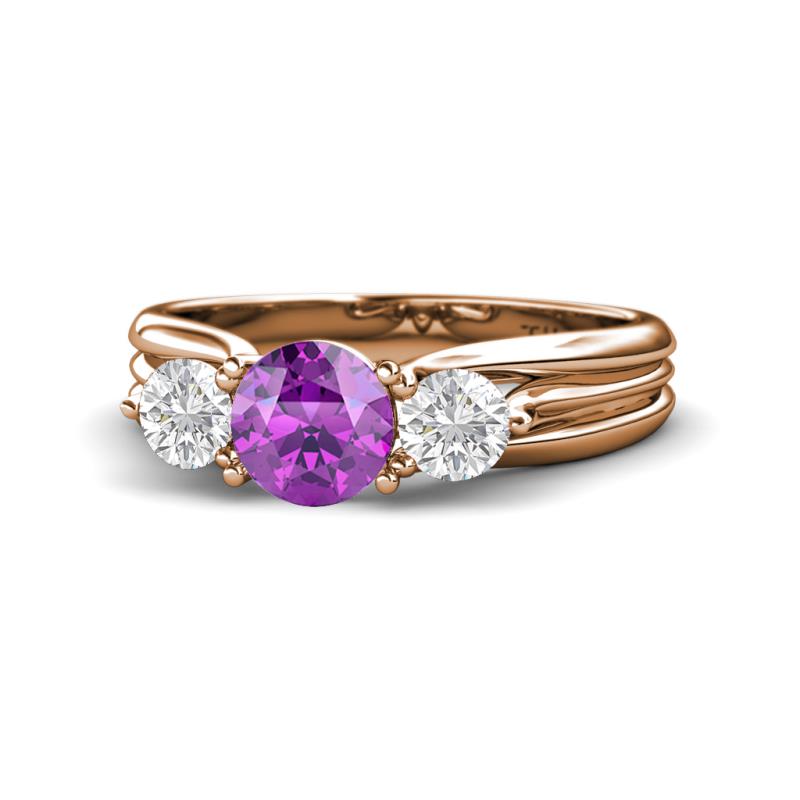 Alyssa Amethyst and White Sapphire Three Stone Engagement Ring 