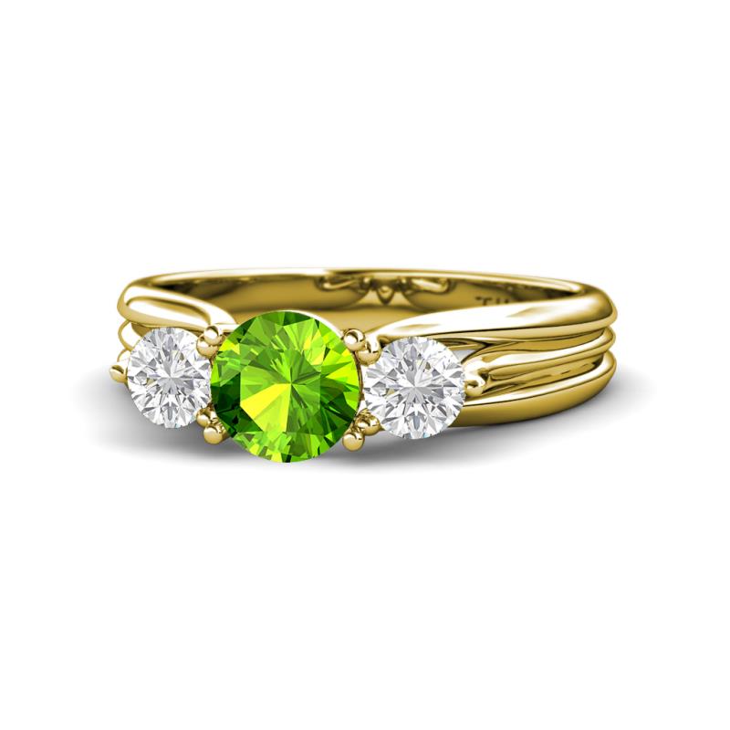 Alyssa Peridot and White Sapphire Three Stone Engagement Ring 